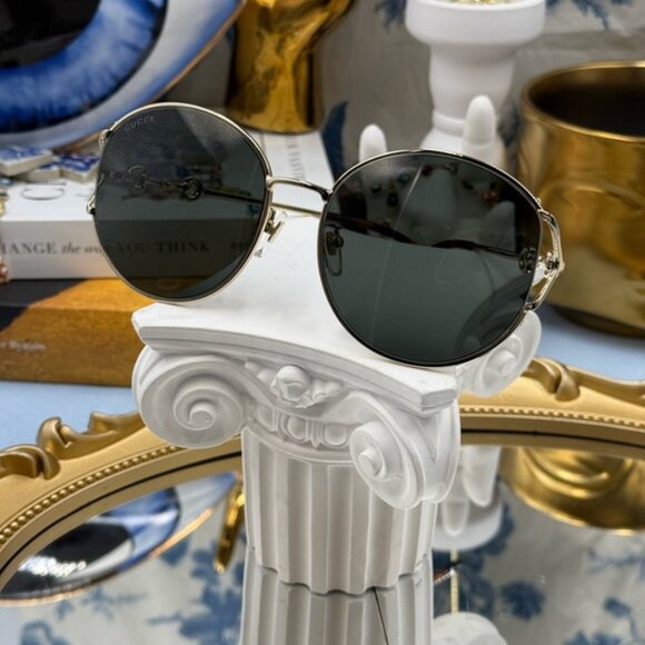🆕 GUCCI 🧿 NWOT GG1017 001 Gold Metal Rimmed Round Sunglasses, Grey Lenses - Picture 8 of 16